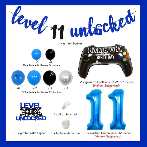 Video Game 11th Birthday Decorations for Boys, Level Up 11 Birthday Supplies, Unlocked Cake Topper Banner