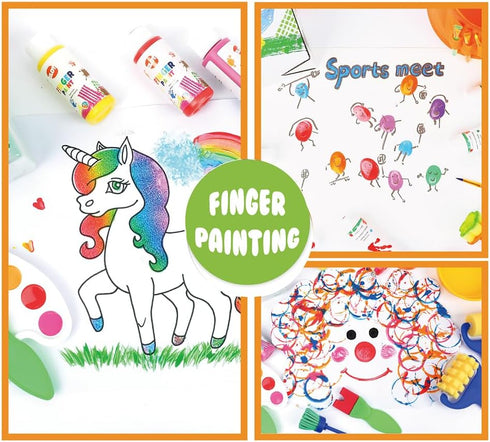 Set 3+ Early Learning Kids Paint Washable Finger Paint with Assorted Painting Brushes Sponges Portable Case for Kids