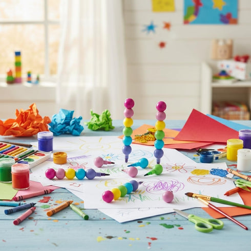 Set 12, 6 Fun Express Round Stacking Crayons for Kids - of Each has Colors per Crayon - Classroom Teacher Supplies