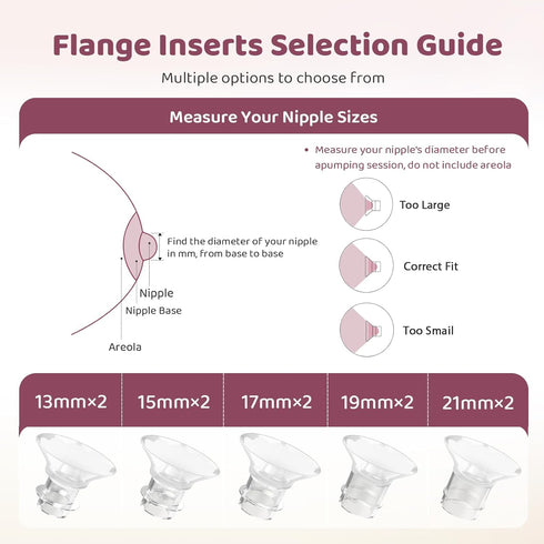 10PCS 13/15/17/19/21mm, 24mm Flange Sizing Kit with Flange Inserts Silicone Breast Pump Flange Insert Kit