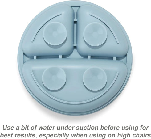 PandaEar Divided Unbreakable Silicone Baby and Toddler Plates, 3 Pack, Non-Slip, Dishwasher & Microwave Safe (Blue