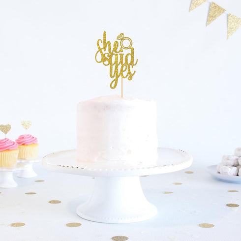 Gold Glitter She Said Yes Cake Topper for Engagement, Bridal Shower, Wedding Shower, Proposal, Bachelorette Party
