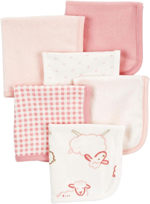Carter's 6-Pack Washcloths (Pink/Ivory)