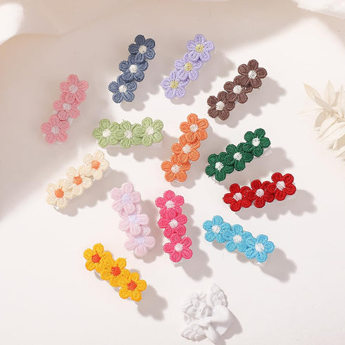 Hearuers (12) Baby Hair Clips -Tiny Hair Barrettes for Baby Girls Fully Lined Wrapped by Soft Fabric Cloth Flower Hair