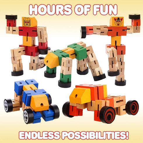 ArtCreativity 3 Pack Wooden Toy Robots, Colorful 5.75 Inch Transforming Action Figures for Kids' STEM Play