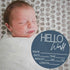 Hello World Newborn Sign - Baby Name Birth Announcement Plaque for Hospital - Photo Prop - Blue Nursery Decor - Shower