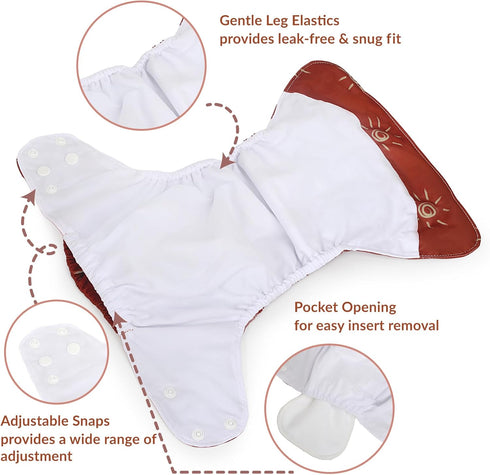 Set 4 Pack 4 1 (6-33 0-3 Baby Cloth Diapers - with Inserts & Wet/Dry Separation Bag, Reusable Infant Toddler Nappy
