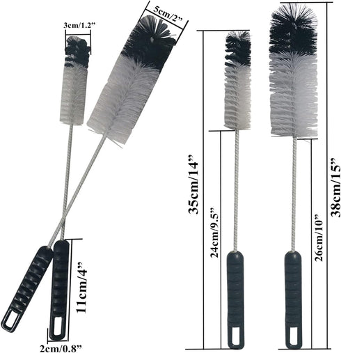 4, Set Coralpearl Bottle Brushes Thin Long Handle X Utility Skinny Wire Cleaner Big Small, Bendable Flexible
