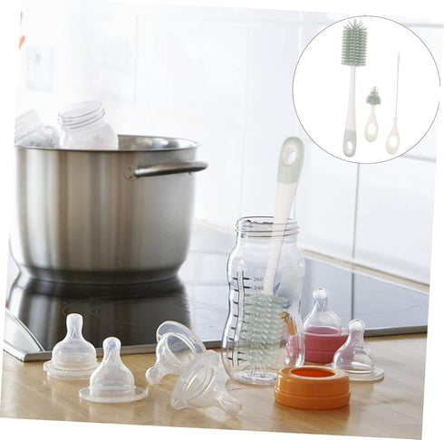 Cleaning Brush Set for Baby - Silicone Water Scrub Brush and Bottle Cleaner for Kids' Bottles and Glasses
