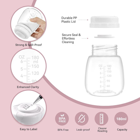 S1 S2 6oz/180ml Replacement Pump Bottles for Spectra/Motif Luna/Most Wide-Mouth Flanges, Milk Storage Bottle