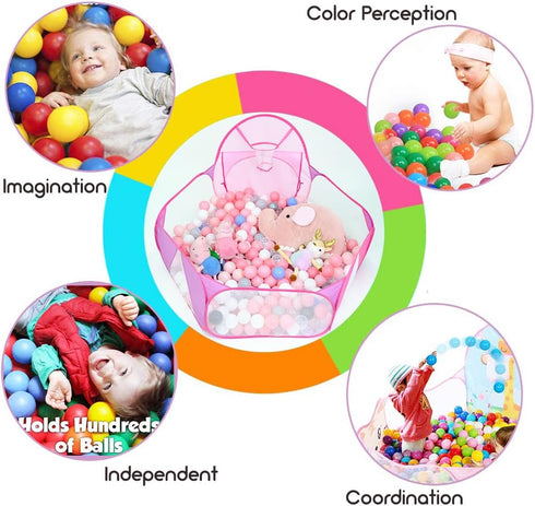 Eocolz Kids Ball Pit - Large Pop Up Childrens Ball Pits Tent for Toddlers with Basketball Hoop, 4 Ft (Pink)
