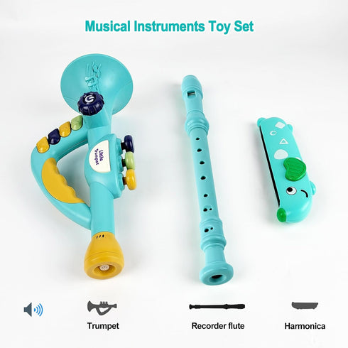 Generic Set 2 3 4 5 Toddler Musical Instruments Toy, Trumpet, Harmonica, Recorder Flute for Kids Baby, Musical Toys