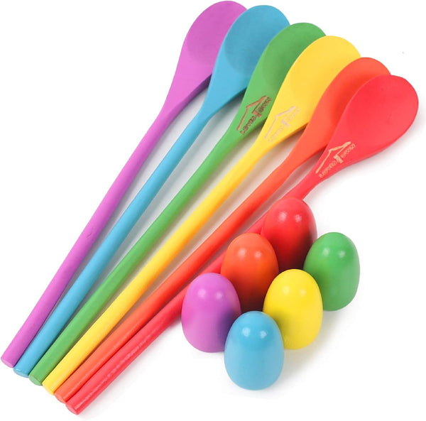 LovesTown 12 Pcs Egg Spoon Race Game Sets - Wooden Balance Relay Games for Kids