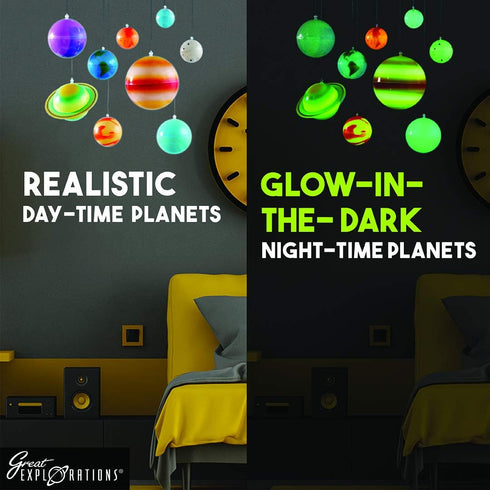 Great Explorations 3-D Solar System Glow In The Dark Ceiling Hanging Kit with 3D Planets and Star Stickers