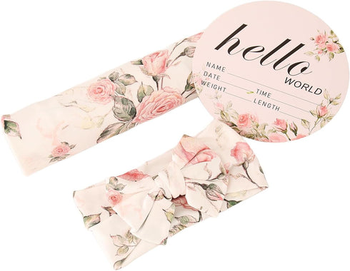 Set Galabloomer Receiving Blanket Headband Flower Print Baby Swaddle Receiving Blankets (white vintage flower)