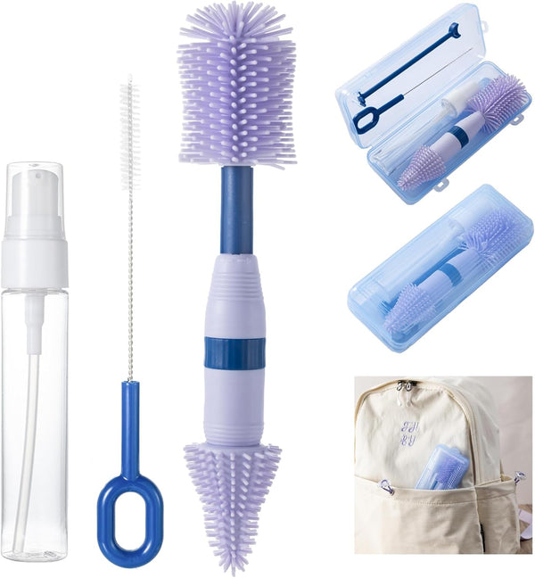 Travel Bottle Brush, 6-in-1 Portable Travel Bottle Cleaner Kit with Small Bottle