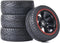 4PCS Black/Red RC Car Rubber Tires and Plastic Wheels Rims for 1/10 Scale On Road Touring Racing Flat Drift Car