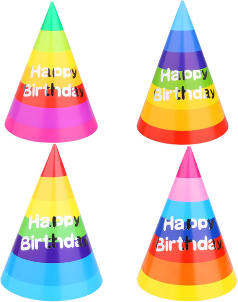 Rainbow Cone Party Hats for Kids & Adults - 12 Pack, 8 inch for Birthday Parties & Classroom Decorations