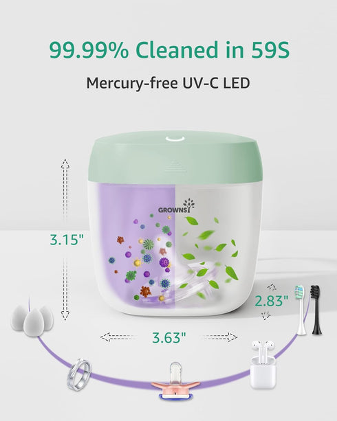 99.99% 59 GROWNSY Pacifier Sanitizer Portable, UV Light Sanitizer on The Go, USB Charging Sanitizer Case, Mini Pacifier