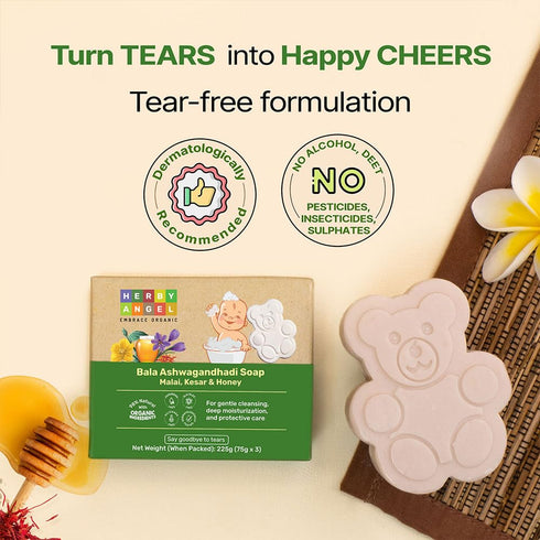HERBY ANGEL Pack 3 (75 Natural Soap for Babies & Kids with Tear-Free Formula | Parabens, SLS/SLES and Silicones Free |