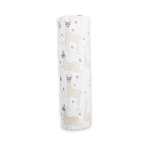 lulujo Baby 100% Cotton Muslin Swaddle Blanket, 47 x 47-Inches, Modern Llama Design (LJ464)