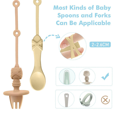 Gelinor 6+ Set Baby Spoons Self Feeding Months Holder Strap Highchair Accessories- Feeding Aid for Keep Spoon and Forks