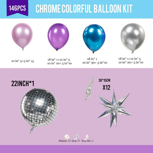 Chrome Purple and Blue Balloon Garland Arch Kit: 130Pcs Double Stuffed Lilac Silver Metallic Balloons for 2024