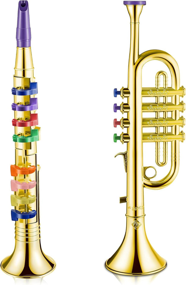 Amylove Set of 2 Toy Trumpet and Clarinet for Kids Toddlers Plastic