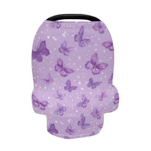 foixnub Baby Car Seat Canopy Covers Purple Butterfly White Star Nursing Breastfeeding Cover Multi-use for Infant