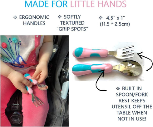 Toddler Utensils - Kids Silverware Set with Travel Case, Stainless Steel Forks Spoons for 1-4 Year Old, 6 Pieces
