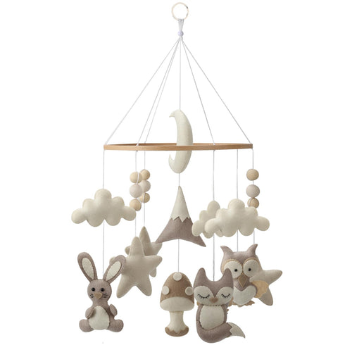 Whimsical Woodland Crib Mobile - Handmade Neutral Nursery Decor with Forest Animals and Clouds