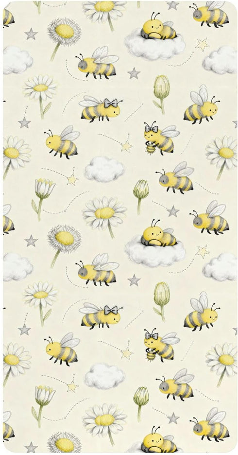 miaozhen Cotton Baby Crib Sheets Soft Yellow and White Daisy Flower and Bee
