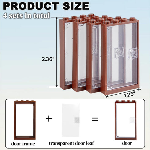 3+ 4 Doors Building Block Parts Toy, MOC Creative Building Block Decoration Accessories Compatible with Classic Bricks