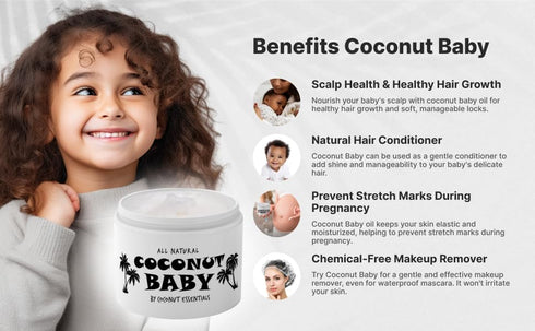 Coconut Essentials Coconut Baby Oil, Natural & Organic Moisturizer for Newborn Sensitive Skin, 4 fl oz