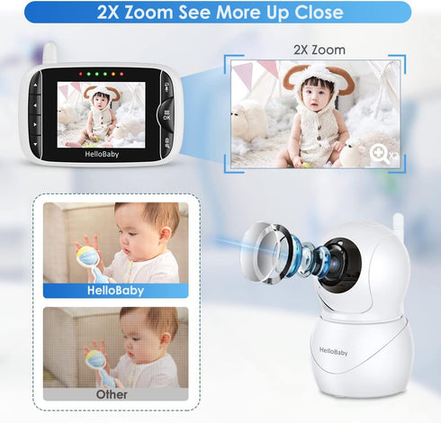 HelloBaby (HB66pro) Monitor with Camera and Audio, IPS Screen LCD Display Video Baby Monitor No WiFi Infrared Night