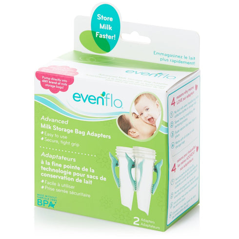 (Pack 2) Evenflo Feeding Advanced Breast Milk Storage Bag Adapters for Breast Pumps