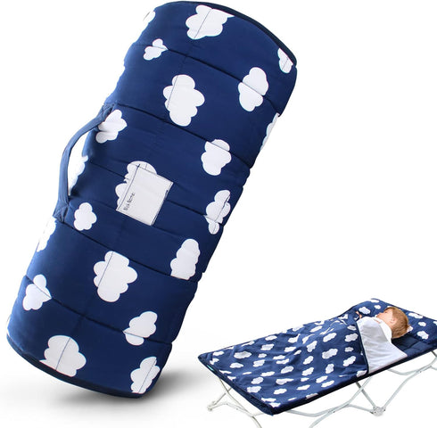 Nap Mat with Pillow and Fleece Blanket for Regalo My Cot, Soft Kids Sleeping Mats for Preschool Daycare, Navy