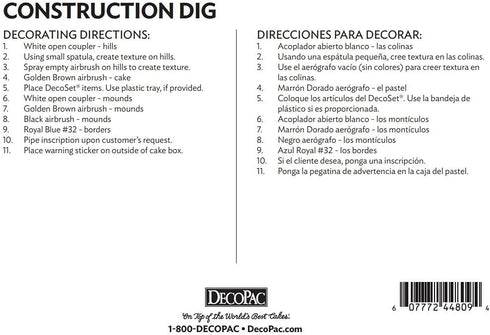 2 Set (11826) DecoPac Construction Dig Cake Decoration, Piece Cake Topper with Dump Truck and Moveable Excavator, Food