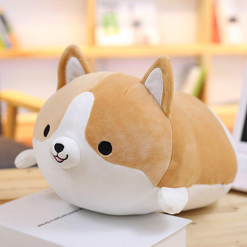 Levenkeness 11.8 Corgi Dog Plush Pillow, Soft Cute Shiba Inu Akita Stuffed Animals Toy Gifts (Brown, in)