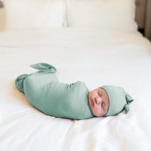 Large Jersey Knitted Swaddle Blanket for Baby, Soft Stretchy Receiving Blanket for Newborns with Hat, Large 47 x 47 inches (Seafoam), 47x47x0.01 inches (BY001)