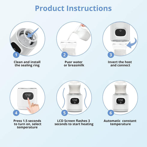 Portable Cordless Bottle Warmer, Includes 2 Adapters, Fast Heating, Accurate Temperature Control, for Breastmilk or