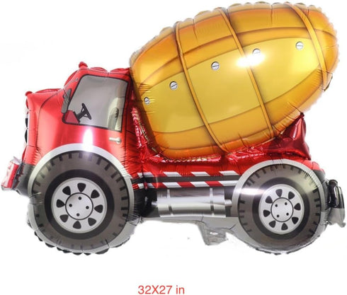 4Pcs Construction Balloons, Excavator, Dump Truck, Forklift, Mixer Truck, Crane Balloon for Birthday Party