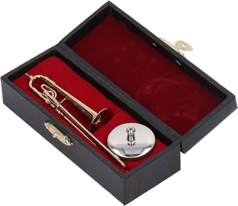 Copper Miniature Trombone with Stand and Case, Dollhouse Musical Instruments Accessories for Mini Musical Model