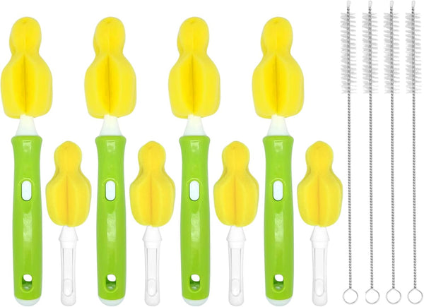 INVODA 12 Piece Sponge Nipple Bottle Brushes, Baby Bottle Brush with Nipple Cleaner, Replacement Heads, Straw Brushes