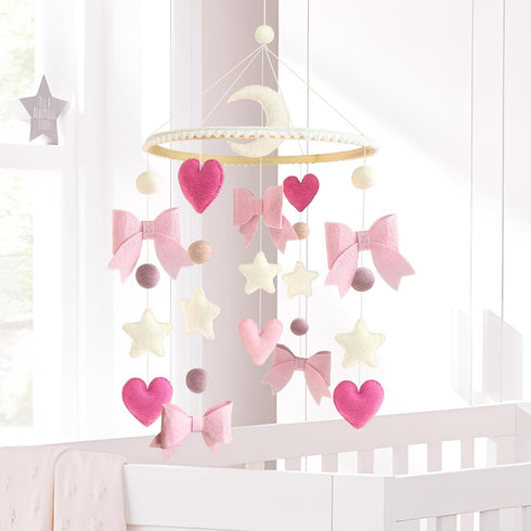 Baby Mobile for Crib Pink Bow Baby Crib Mobile for Girls Handmade Coquette Bow Nursery Decor for Infant Bedroom Hanging