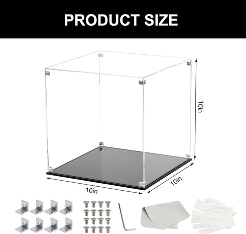 KCGANI Countertop 10x10x10Inch Self-Assembly Acrylic Clear Display Case, Sturdy Acrylic Display Box Cube Collectibles