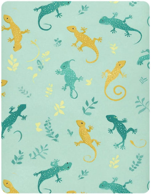 Vdsrup 52 28 9In Crib Sheets for Boys Girl Green Lizards Chameleons Breathable Mini Crib Mattress Sheets Fitted