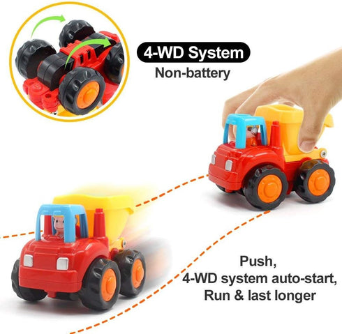 Push and Go Friction Powered Cars Construction Vehicles Toy Set Tractor Bulldozer Mixer Truck Dumper for 1 2 3 Year Old Baby Toddlers Boys Gifts