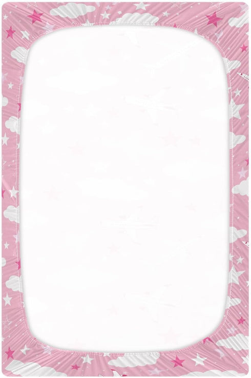 KICPOAY 52 28 Airplanes Clouds Star Pink Fitted Crib Sheets Stretchy Portable Playard Sheets for Baby Toddler