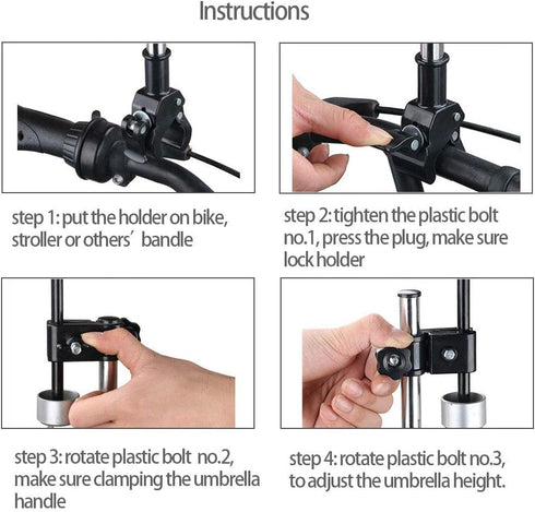 Adjustable Umbrella Mount Holder, No Need Wrench to Attach/Detach, Clamp for Wheelchairs, Walker, Stroller, Black